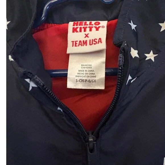 Hello Kitty x Team USA Olympic Windbreaker Jacket Kids Size 6 6X Red White Blue - Picture 3 of 8